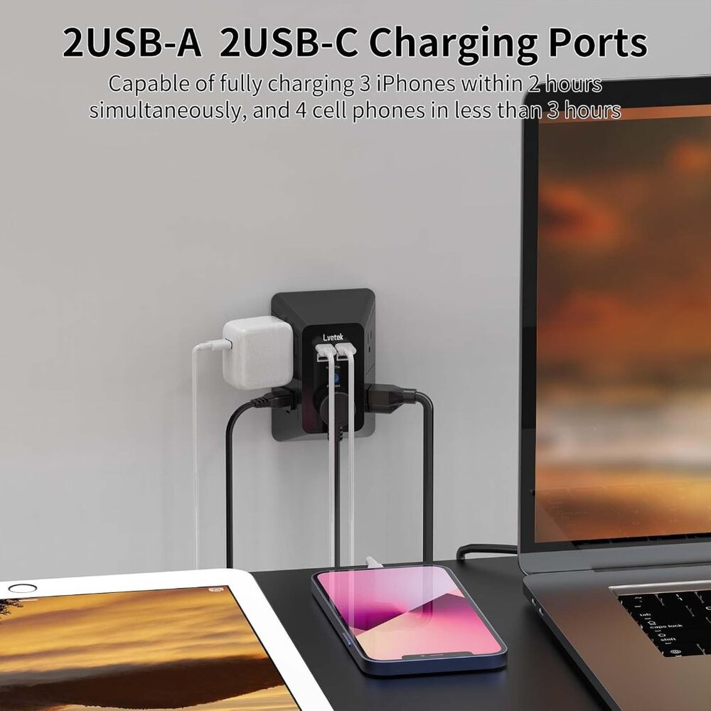 Outlet Extender, Surge Protector Outlet with 5-Multi Plug Outlet and 4 USB Ports - Picture 3 of 6